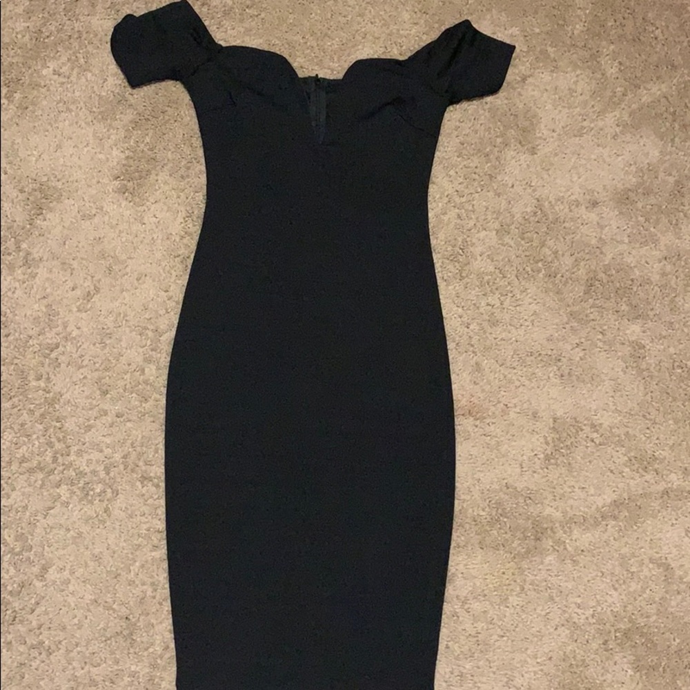 Stretch, black midi dress